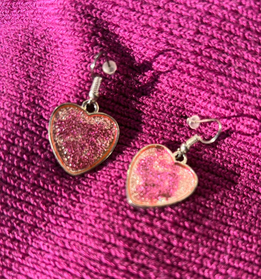 Silver Heart Earrings with Fuchsia and Pink