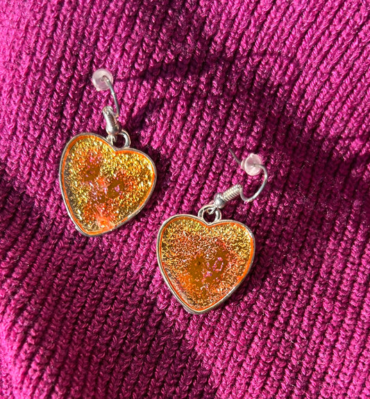 Silver Heart Earrings with Yellow, Fuchsia and Pink