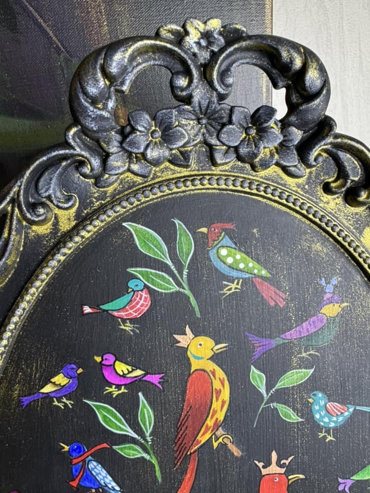 Hand Painted Upcycled Mirror with Detailed Birds and Finishing