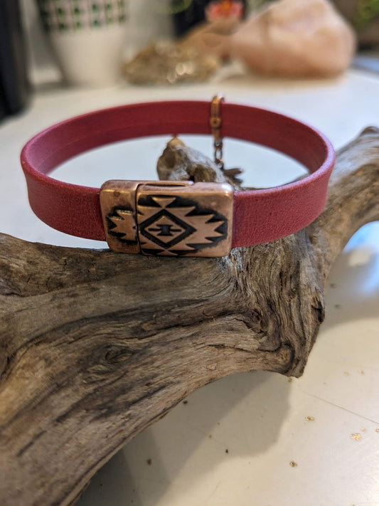 Red Leather Bracelet with Magnetic Clasp and Dragonfly Charm