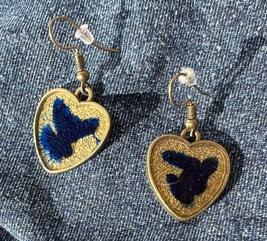 Bronze Heart Earrings with Blue & Gold