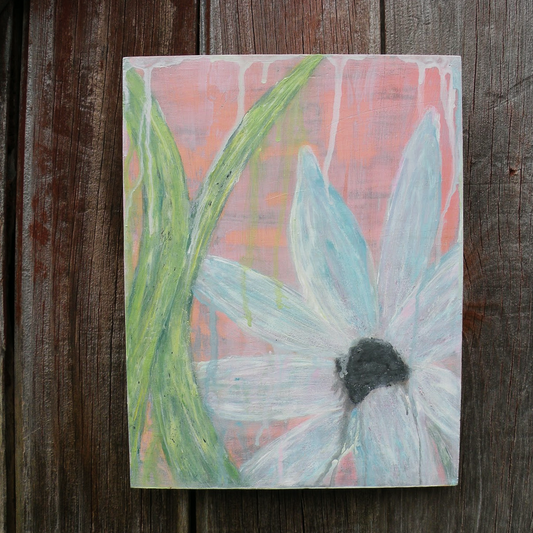 Drippy Floral Painting on Wood
