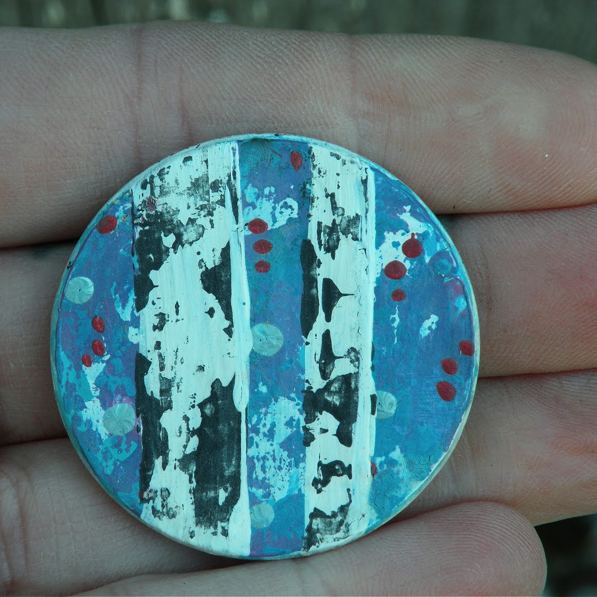 "Red Dots" Original Mini Art on Upcycled Poker Chip