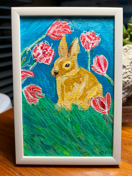 Flora The Rabbit Original Mixed Media Painting