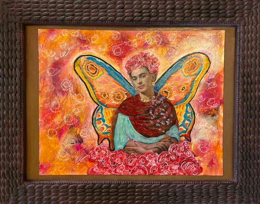 Wings To Fly Original Mixed Media Painting with Upcycled Frame