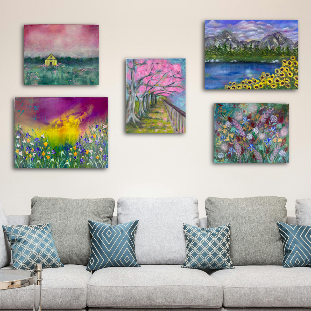 Mountains with Sunflowers Canvas