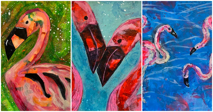 Fun With Flamingos Original Mixed Media Animal Painting