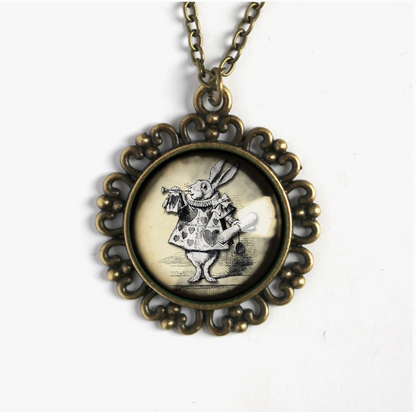 Alice in Wonderland White Rabbit Ornate Pendant Necklace