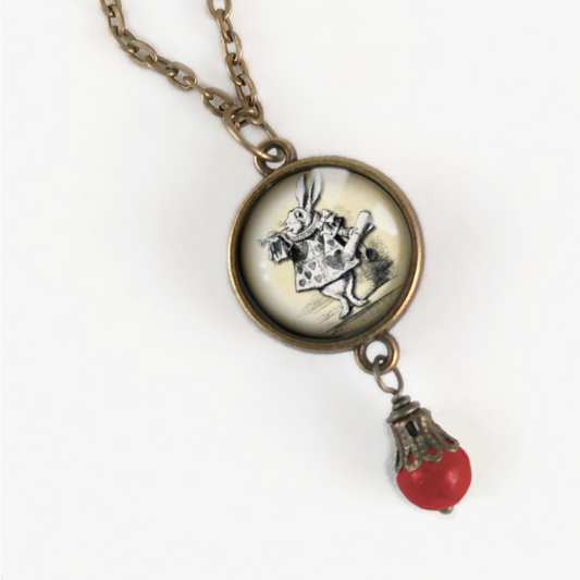Alice in Wonderland White Rabbit Victorian Pendant Necklace