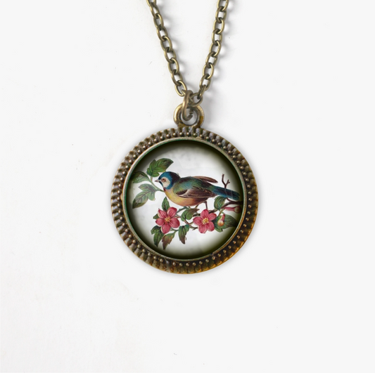 Bluebird Cottage Core Ornate Pendant Necklace