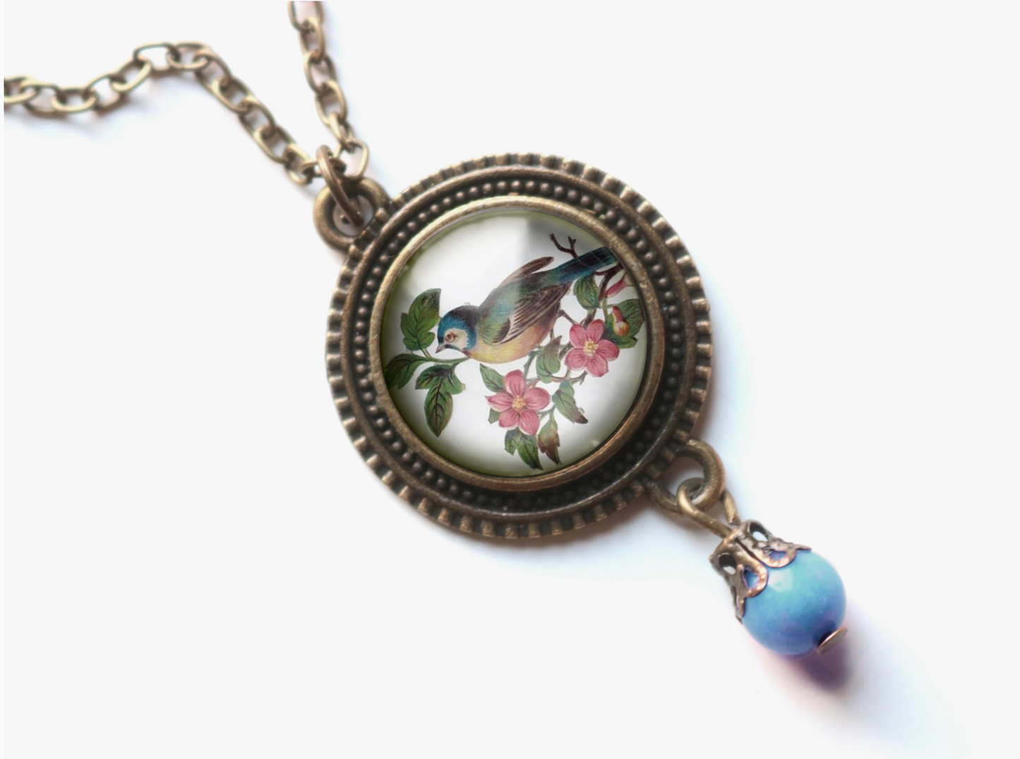 Bluebird Cottage Core Pendant Necklace (W/Bead)