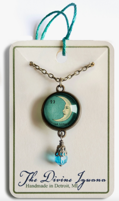 Loteria La Luna Crescent Moon Glass Cabochon Necklace
