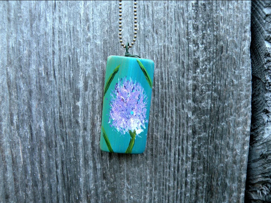 Hand Painted Clover on Teal Pendant