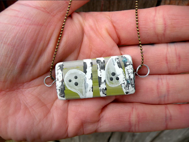 Ghosties Among the Birches - Hand Painted Pendant