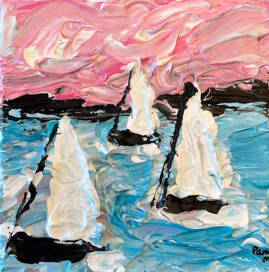 Pink Sky Sailing Away Original Acrylic Impasto Painting