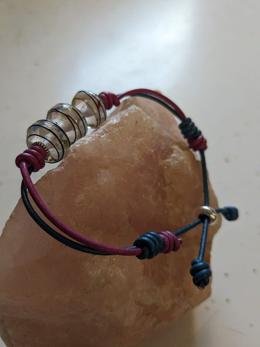 Blue and Pink Lampwork Bead Bracelet