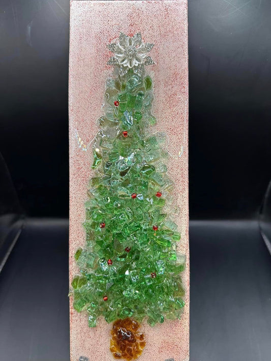Red and Green Christmas Tree Glass and Resin Art