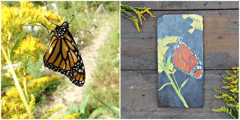 Hand Painted Monarch on Slate