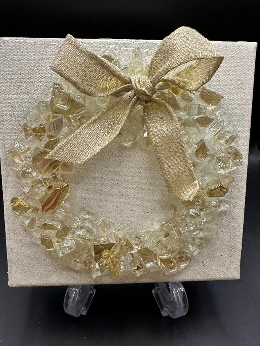 White and Gold Resin and Glass Wreath Art