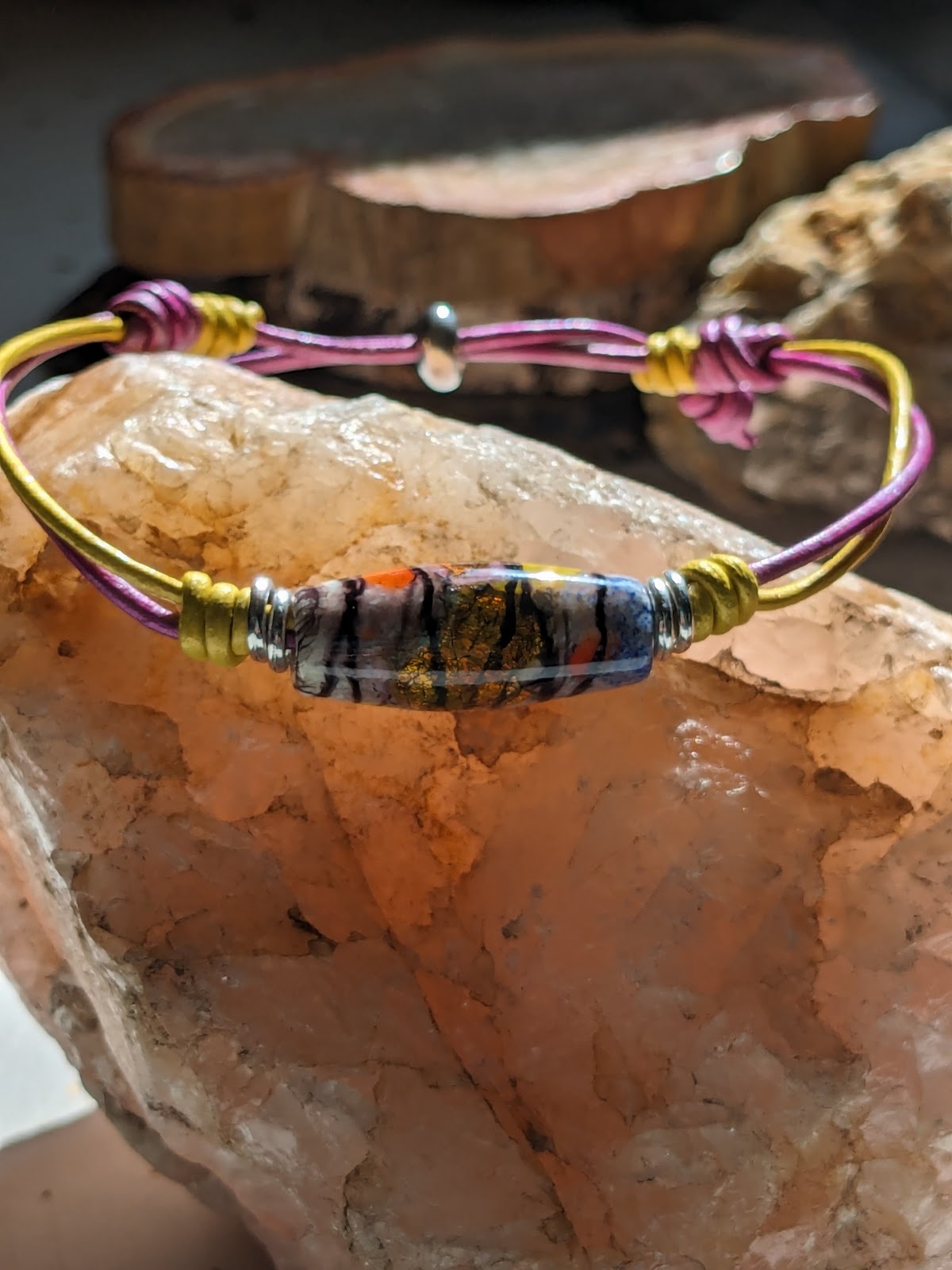 Spring is in the Air Lampwork and Leather Bracelet