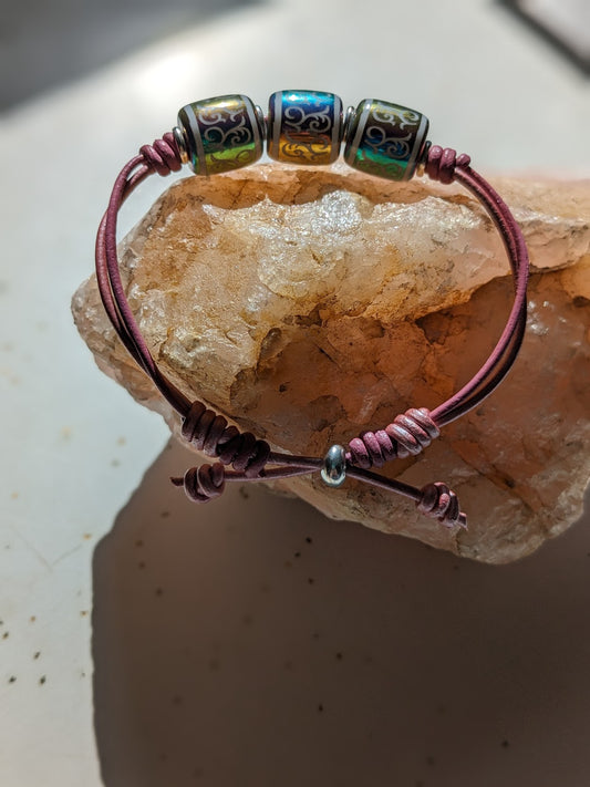 Pink Iridescent Leather Knotted Bracelet