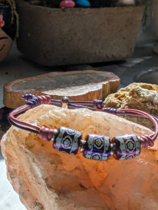 "Purple Fantasy" Knotted Leather Bracelet