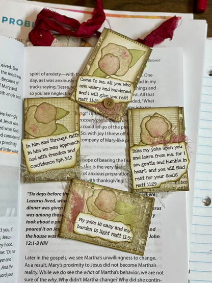 Set of 4 Shabby Chic Bookmarks, Journal Tabs or Junk Journal Additions with Scripture