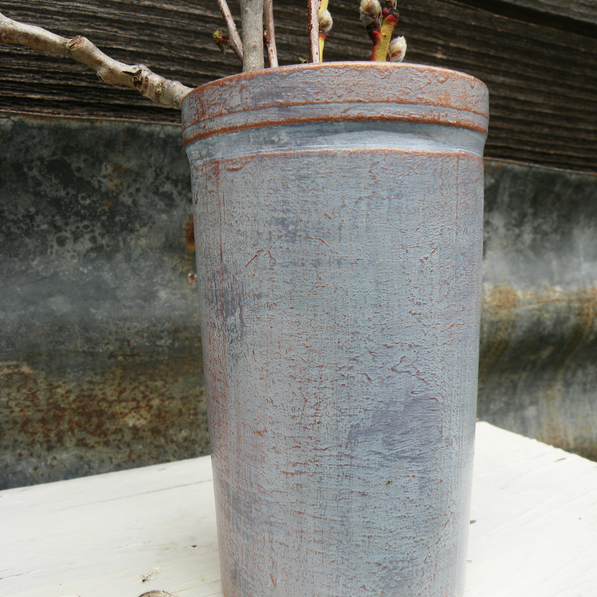 Blues and Copper Upcycled Bottle Vase