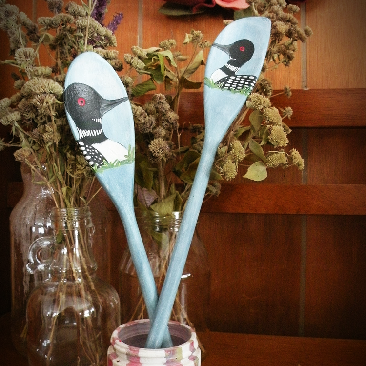 Set of 2 Hand Painted Decorative Loon Spoons