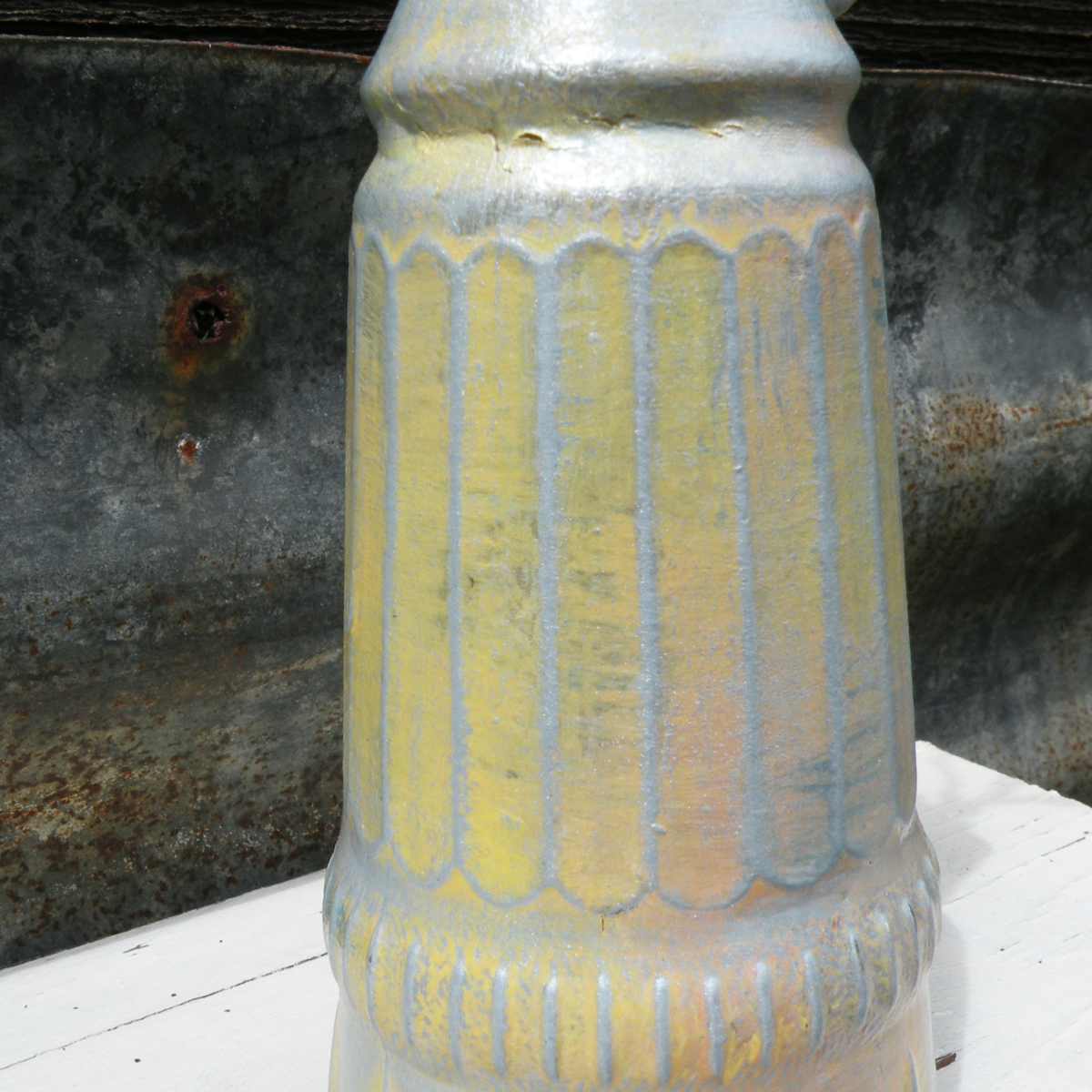 Yellow and Blue Upcycled Bottle Vase