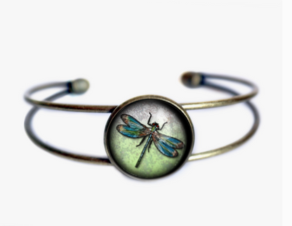 Dragonfly Vintage Inspired Glass Cabochon Cuff Bracelet