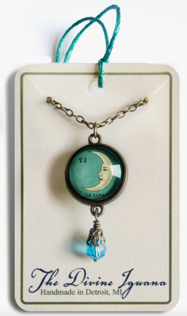 Loteria La Luna Crescent Moon Glass Cabochon Necklace