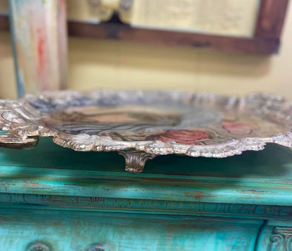 Mixed Media Piece on a Metal Footed Tray
